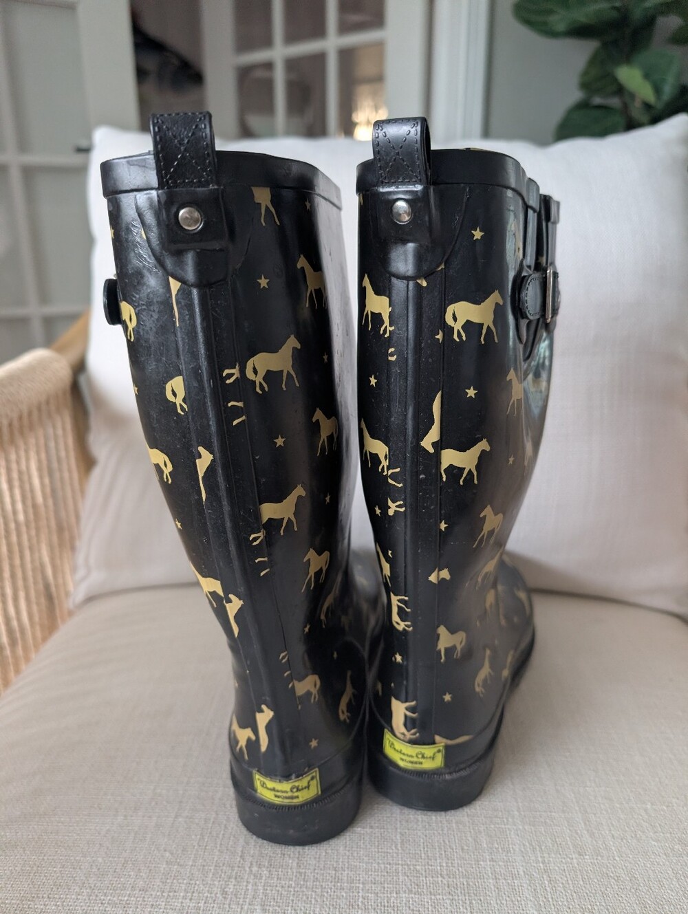 western Chief Rain Boots with Gold Horse Print Size 10 - Picture 3 of 7